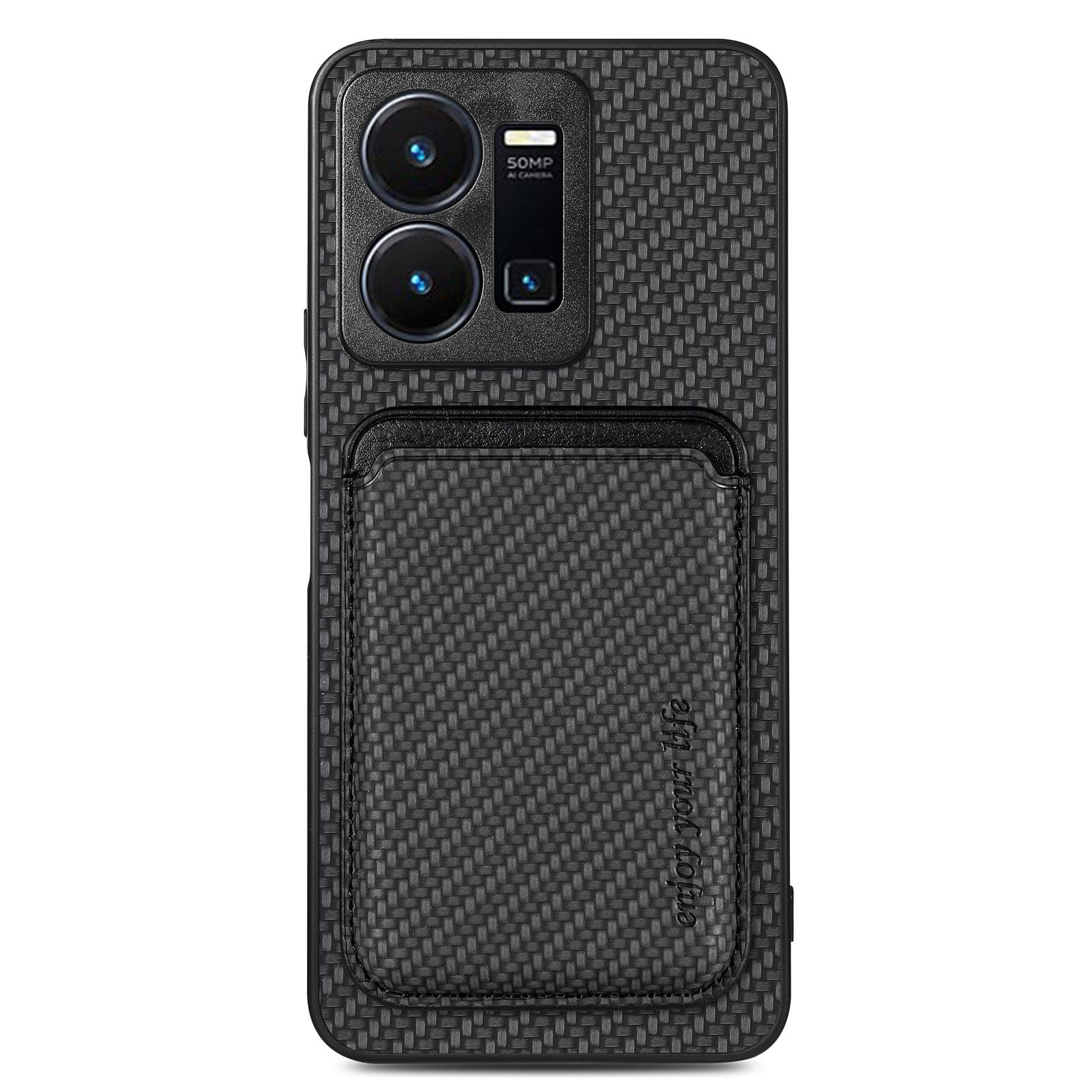 For vivo Y35 4G (2022) Protective Phone Case Detachable Magnetic Carbon Fiber Texture Scratch-resistant Cell Phone Cover Card Holder For vivo Y35 4G (2022) Protective Phone Case Detachable Magnetic Carbon Fiber Texture Scratch-resistant Cell Phone Cover Card Holder
